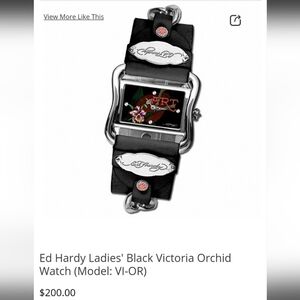 Ed Hardy Ladies Black Victoria Orchid Watch $200